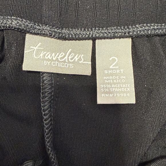 Chico's Travelers Pants Women's 2 Short Large Black Pull On Straight Leg - Picture 5 of 7